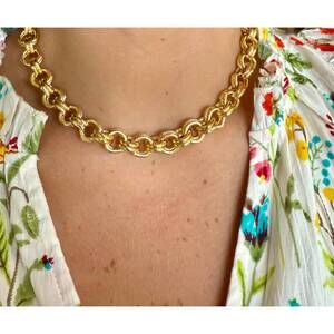 NEW SUSAN SHAW women's double link large toggle necklace in gold
